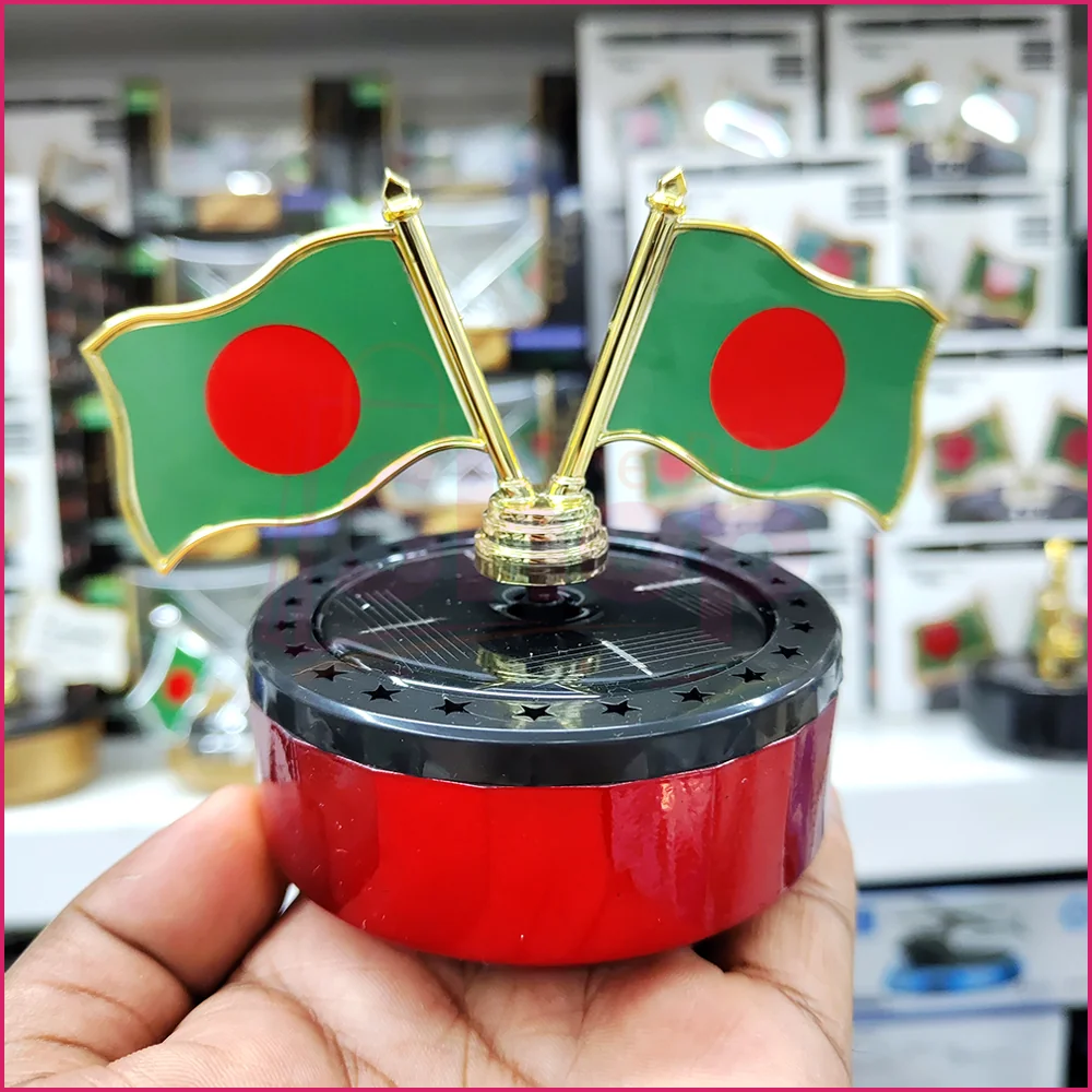 Bangladesh Dual Flag Solar Rotating Showpiece with Perfume – Car Dashboard, Home & Office Decor